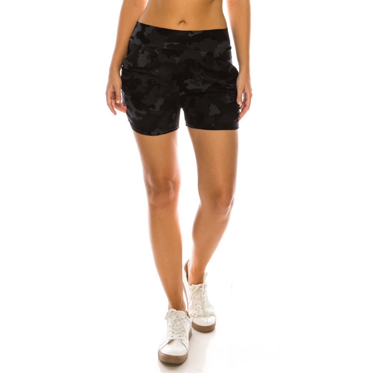 HIGH WAIST HAREM SHORTS - DARK CAMO