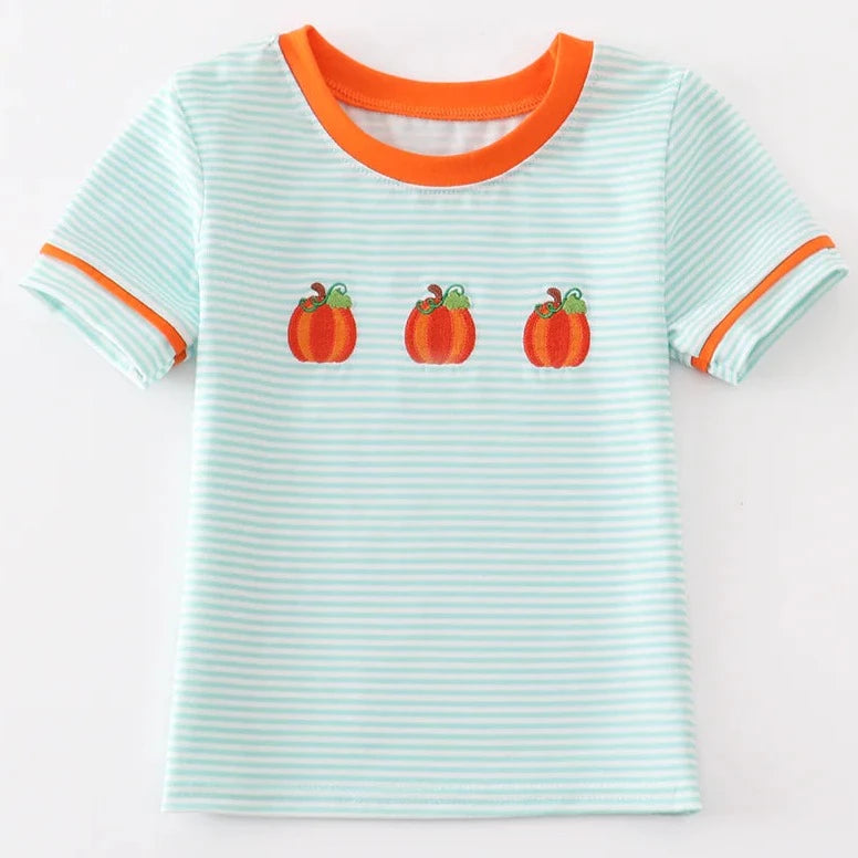 MINT STRIPED PUMPKIN TRIO SHIRT - 12M