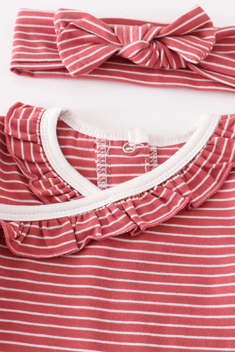 RUST STRIPED RUFFLE GOWN SET