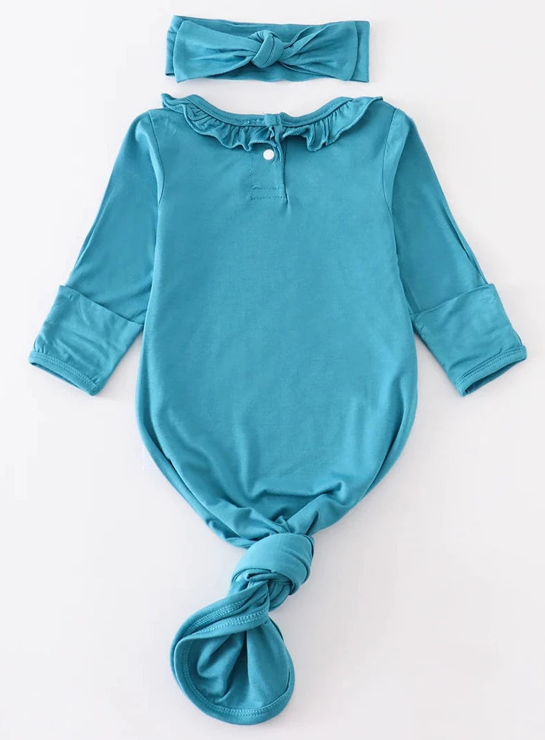 TEAL RUFFLE BAMBOO GOWN SET