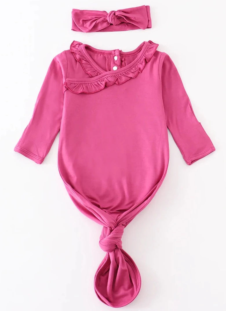 FUSCHIA RUFFLE BAMBOO GOWN SET