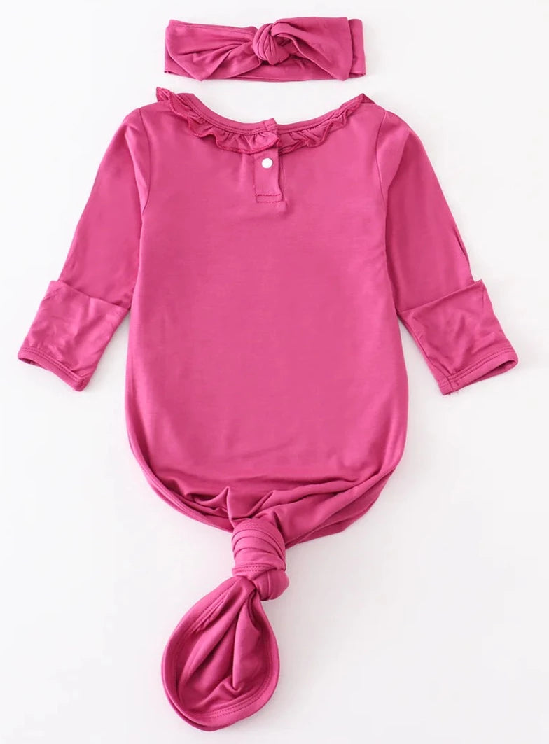 FUSCHIA RUFFLE BAMBOO GOWN SET