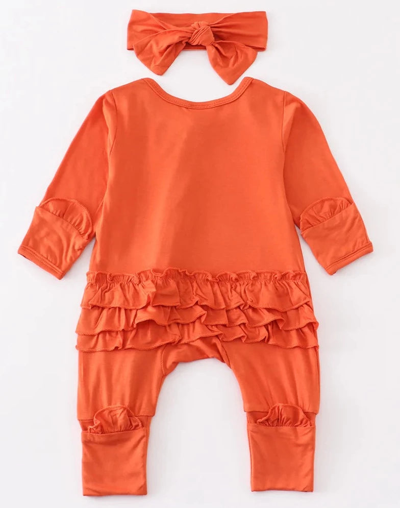 ORANGE RUFFLE BAMBOO ROMPER SET