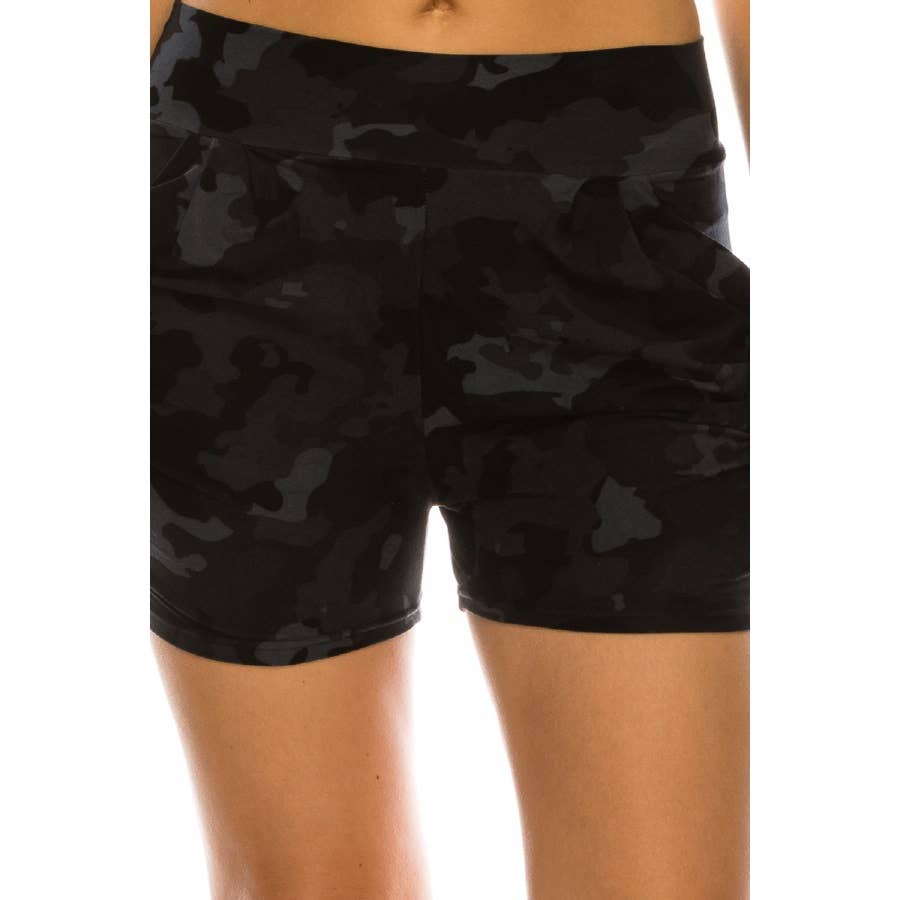 HIGH WAIST HAREM SHORTS - DARK CAMO