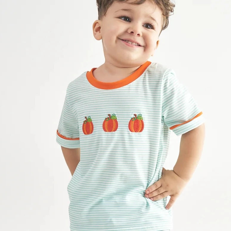MINT STRIPED PUMPKIN TRIO SHIRT - 12M