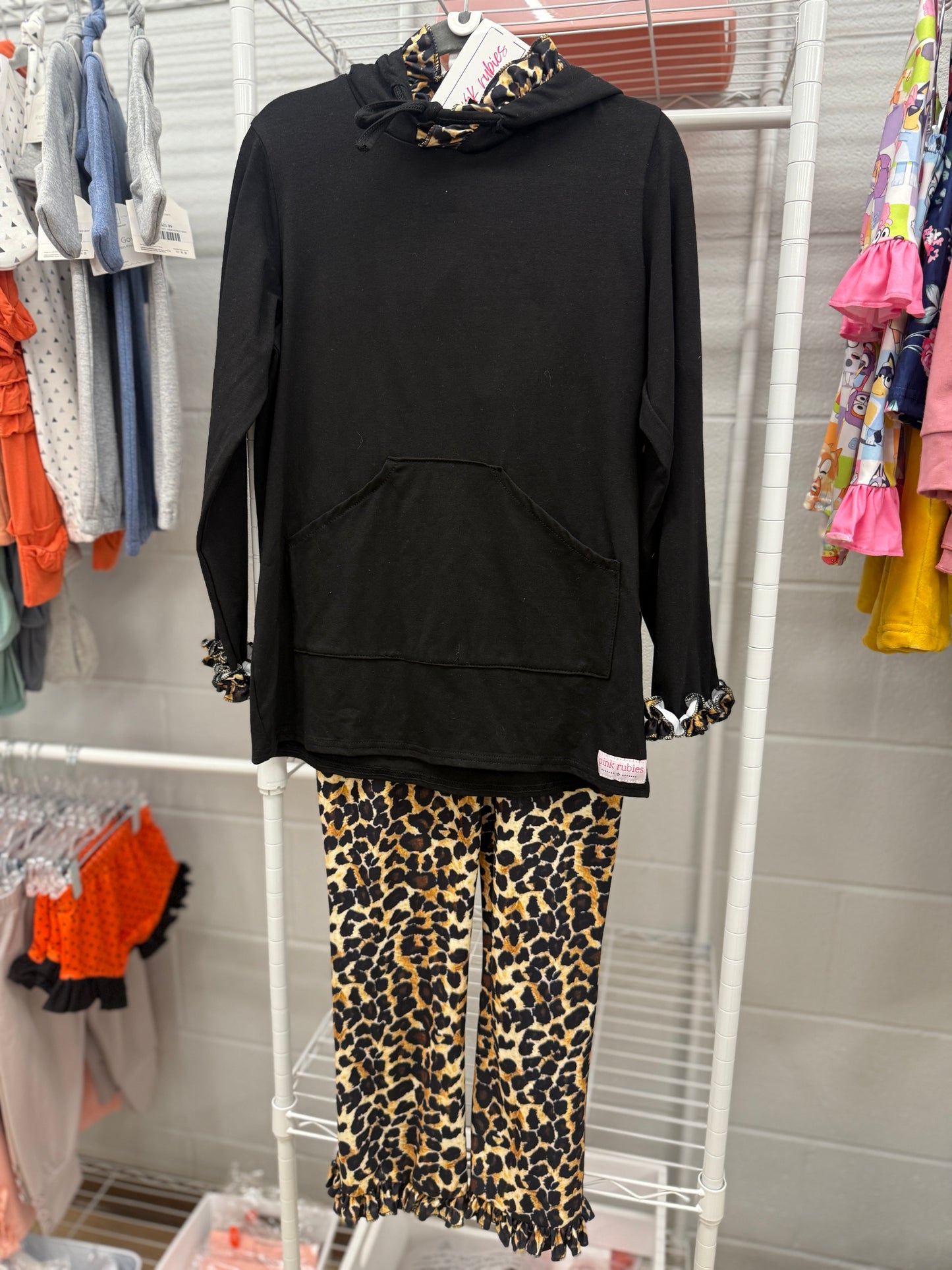 LEOPARD RUFFLE HOODIE SET