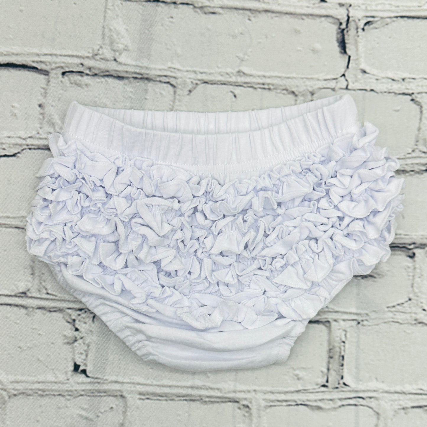 WHITE RUFFLE BOTTOM DIAPER COVER