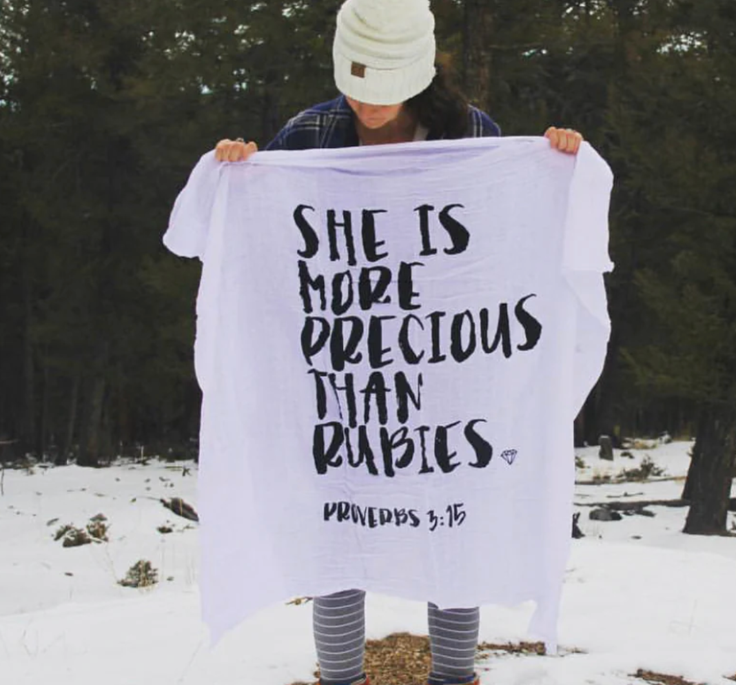 "SHE IS MORE PRECIOUS THAN RUBIES" SWADDLE BLANKET (Proverbs 3:15)