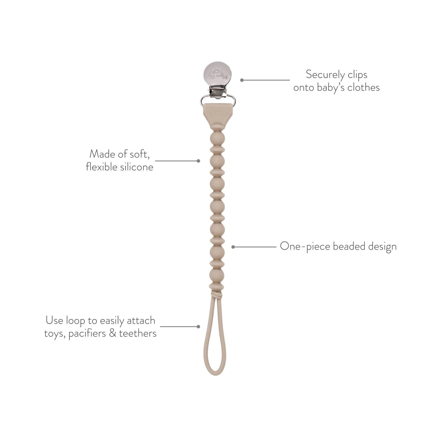 Sweetie Strap™ TOAST BEADED Silicone Pacifier Clip