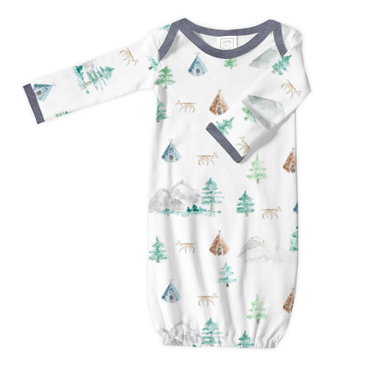 Pajama Gown, Watercolor Mountains & Trees