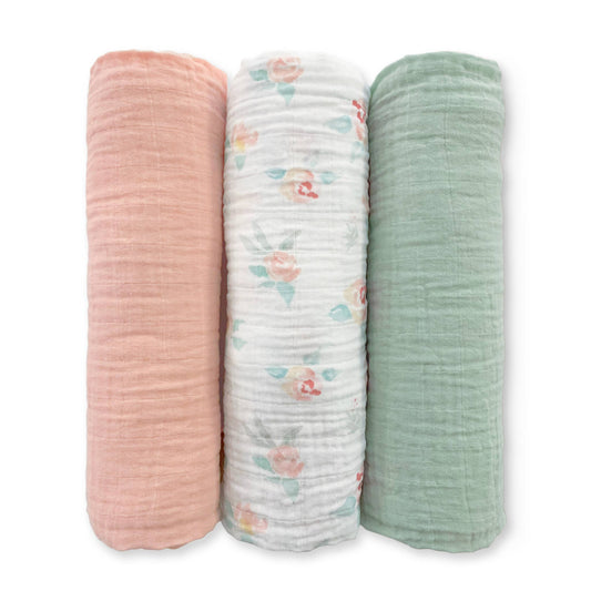 FLORAL WATERCOLOR MUSLIN SWADDLES - SET OF 3