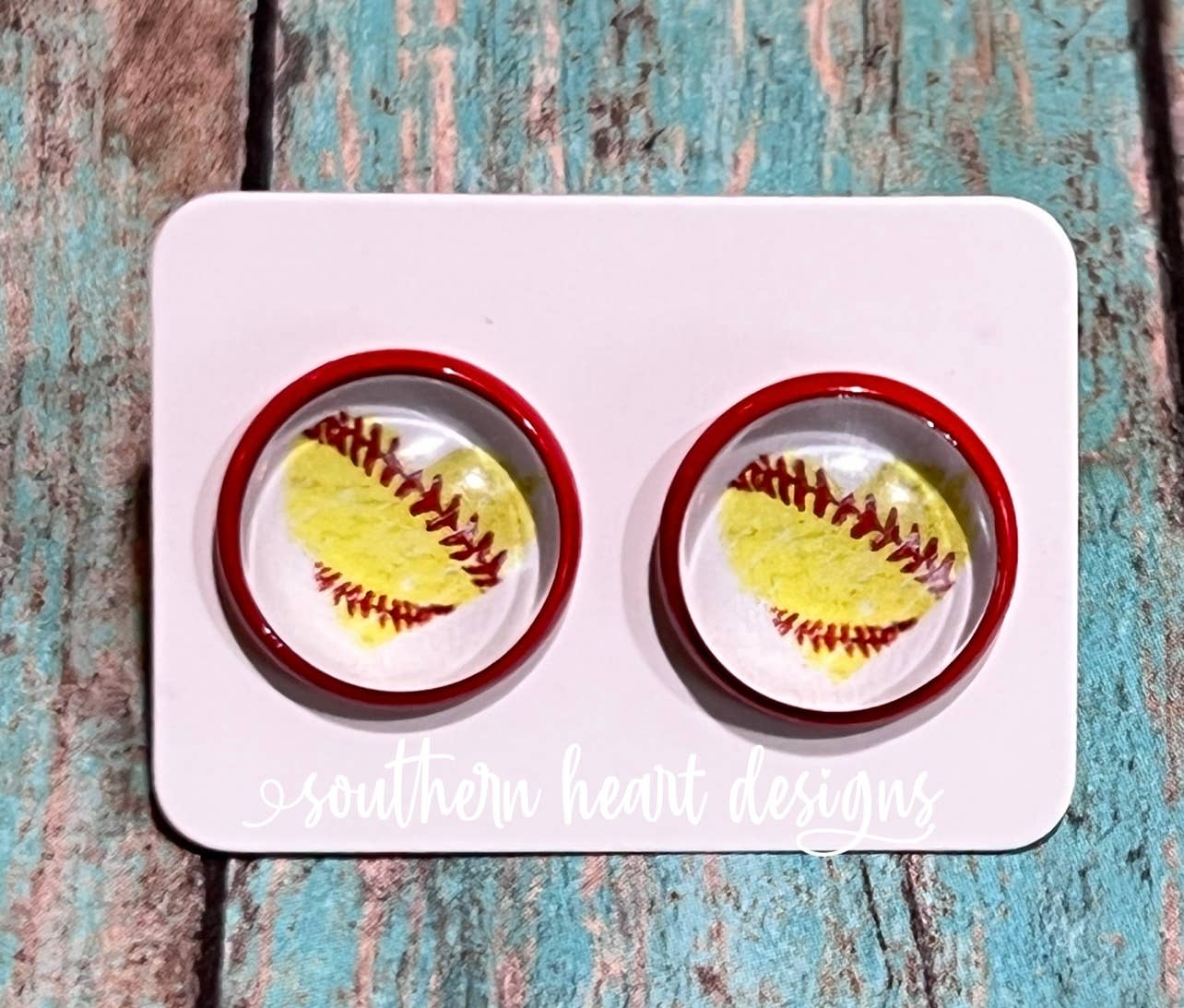 Softball Heart Stud Earrings