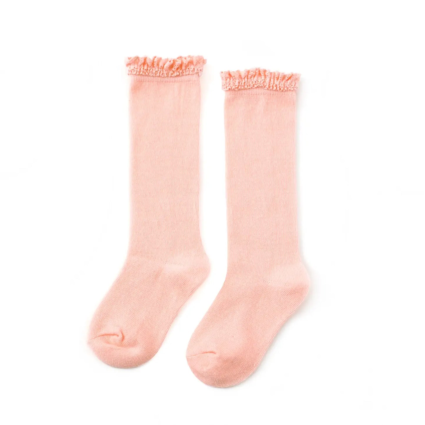PALE PEACH LACE TOP KNEE HIGH SOCKS - 4/6Y