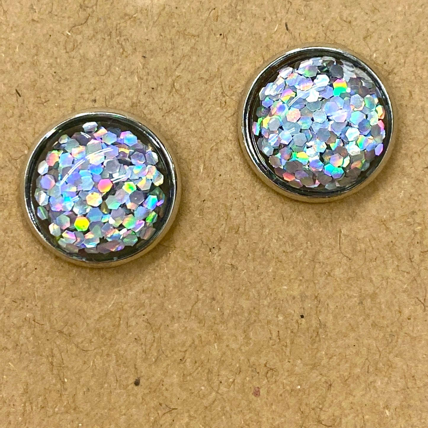 SILVER GLITTER BUBBLE STUDS
