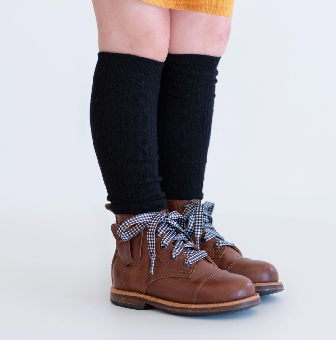 BLACK CABLE KNIT KNEE HIGH SOCKS