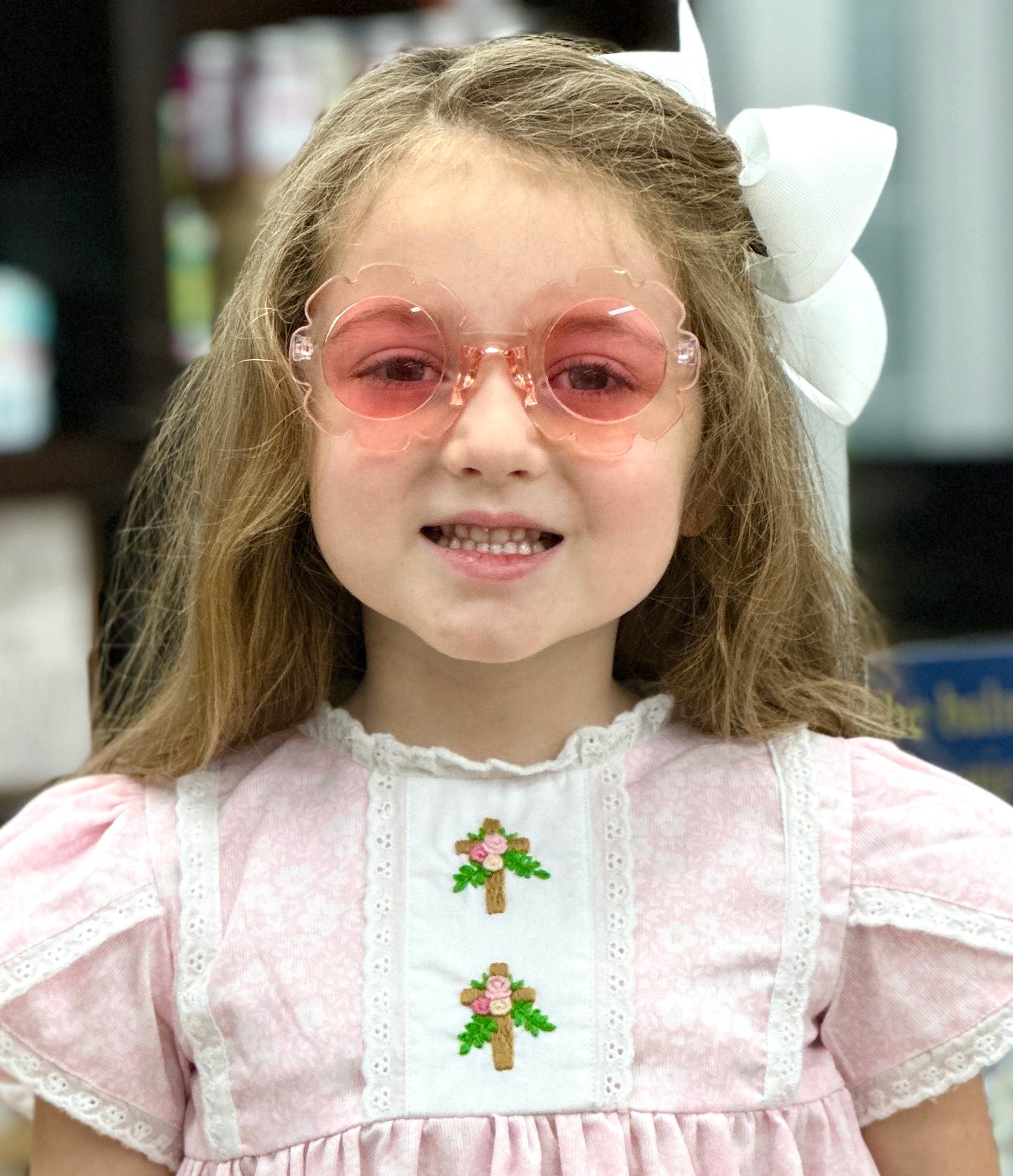 LIGHT PINK EMBROIDERED CROSS DRESS - 12M