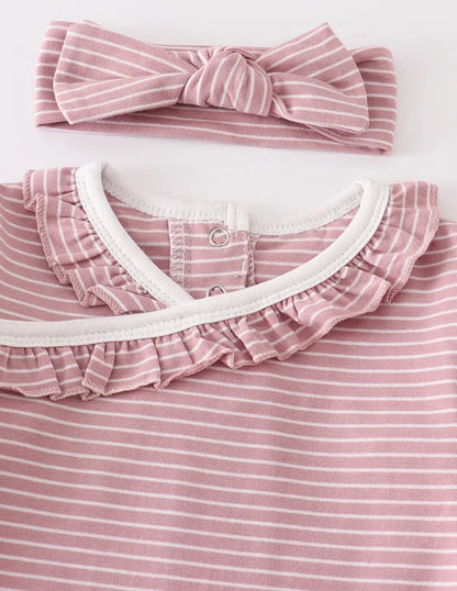 PINK STRIPED RUFFLE GOWN SET