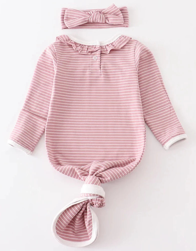 PINK STRIPED RUFFLE GOWN SET