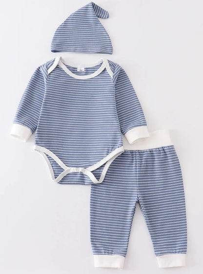 BLUE STRIPED 3PC BABY SET -18M