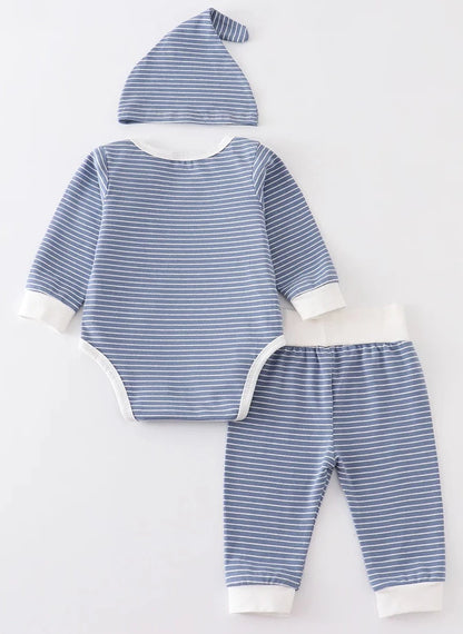 BLUE STRIPED 3PC BABY SET -18M