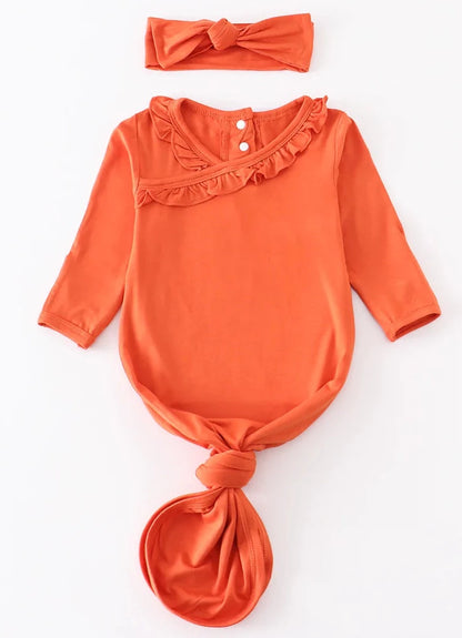 ORANGE RUFFLE BAMBOO GOWN SET