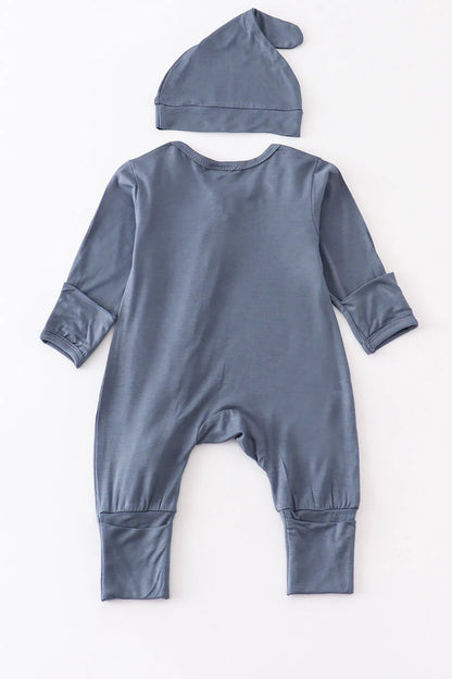 NAVY BAMBOO ZIP-UP BABY ROMPER SET