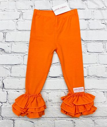 ORANGE TRIPLE RUFFLE LEGGINGS