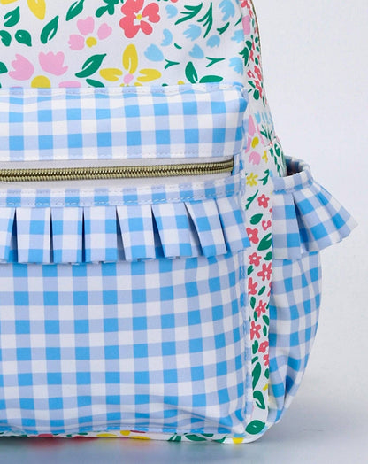 YELLOW/BLUE PLAID FLORAL BACKPACK