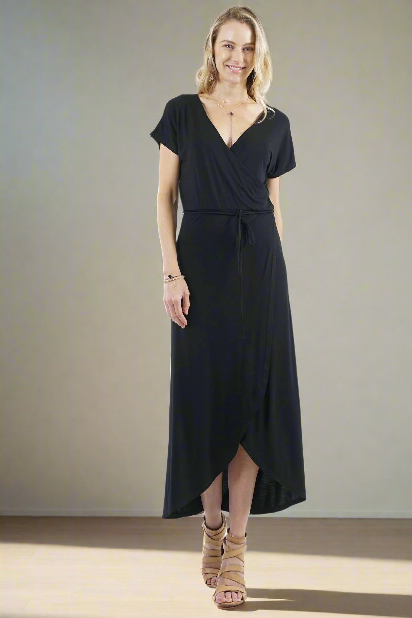 BLACK WRAP MIDI DRESS