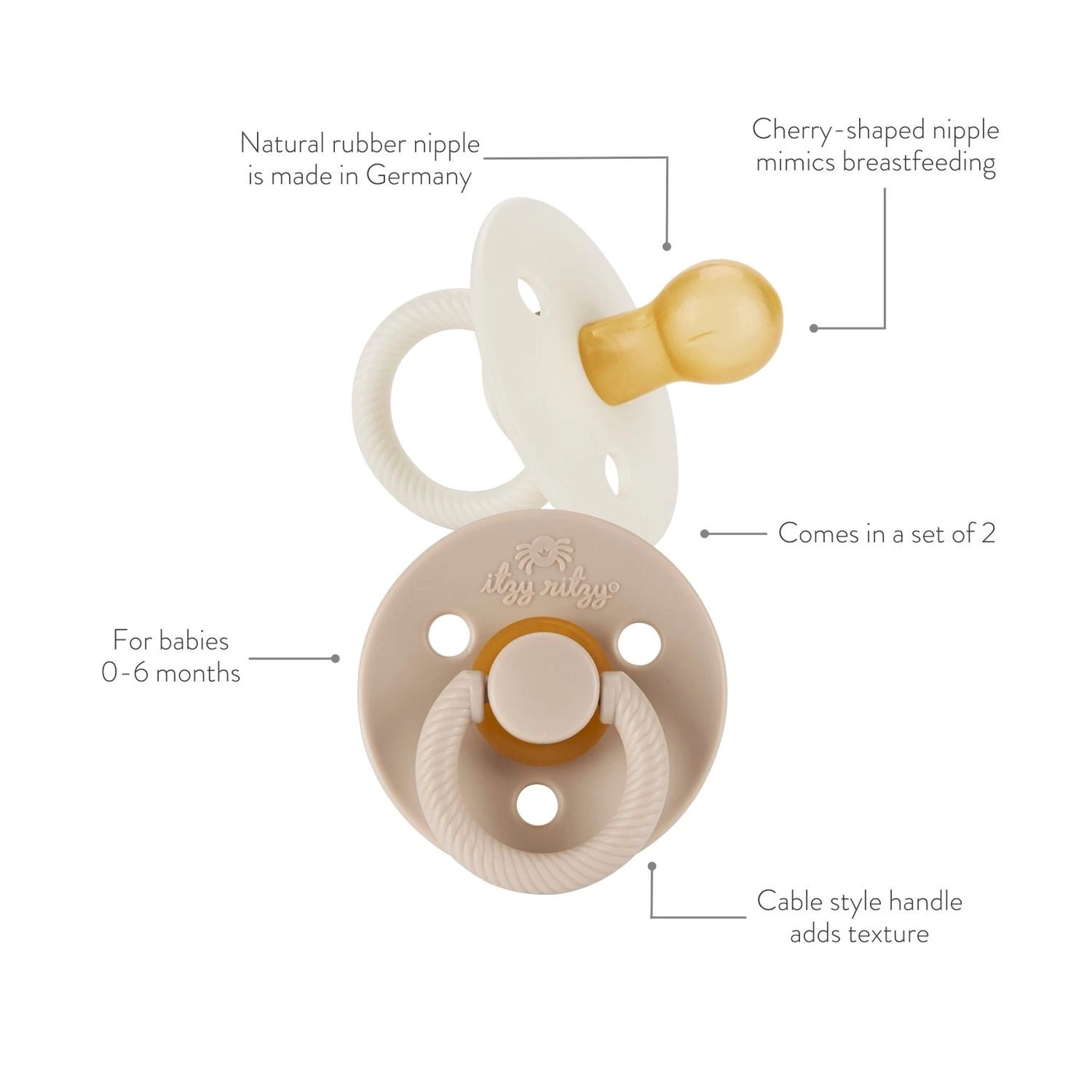 Itzy Soother™ Natural Rubber Pacifier Set- COCONUT/TOAST