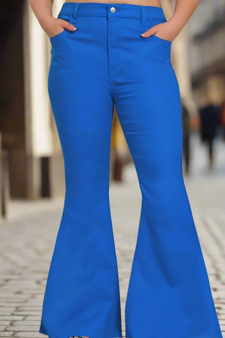 BLUE HIGH RISE SUPER FLARE DENIM PANTS