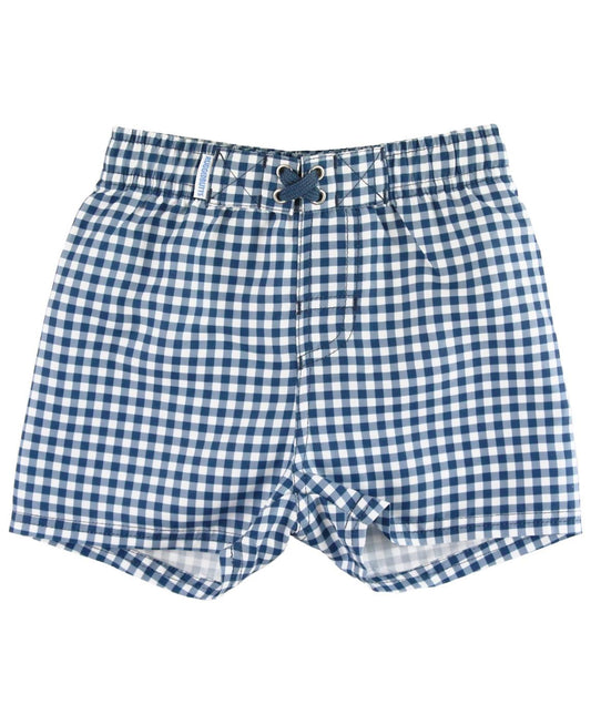 Navy Blue Gingham Swim Trunks - size 7