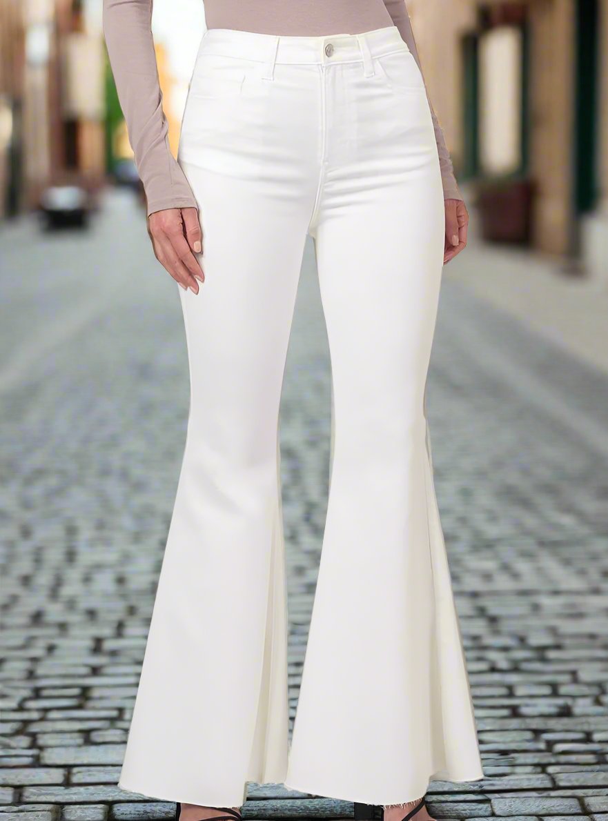 IVORY HIGH RISE SUPER FLARE DENIM PANTS