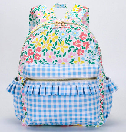 YELLOW/BLUE PLAID FLORAL BACKPACK