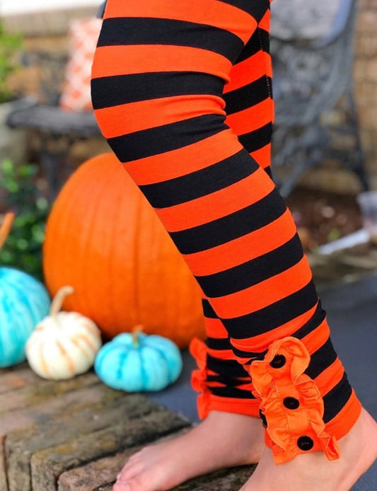 ORANGE/BLACK BUTTON RUFFLE LEGGING