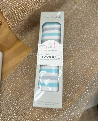 BLUE SILVER MUSLIN SWADDLE