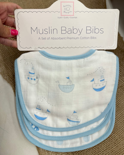 MUSLIN BABY BIBS - PASTEL BLUE