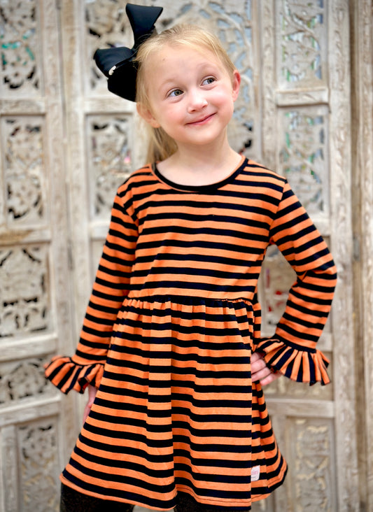 ORANGE & BLACK STRIPED DRESS