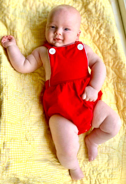 RED KNIT UNISEX SUNSUIT - 0/3M