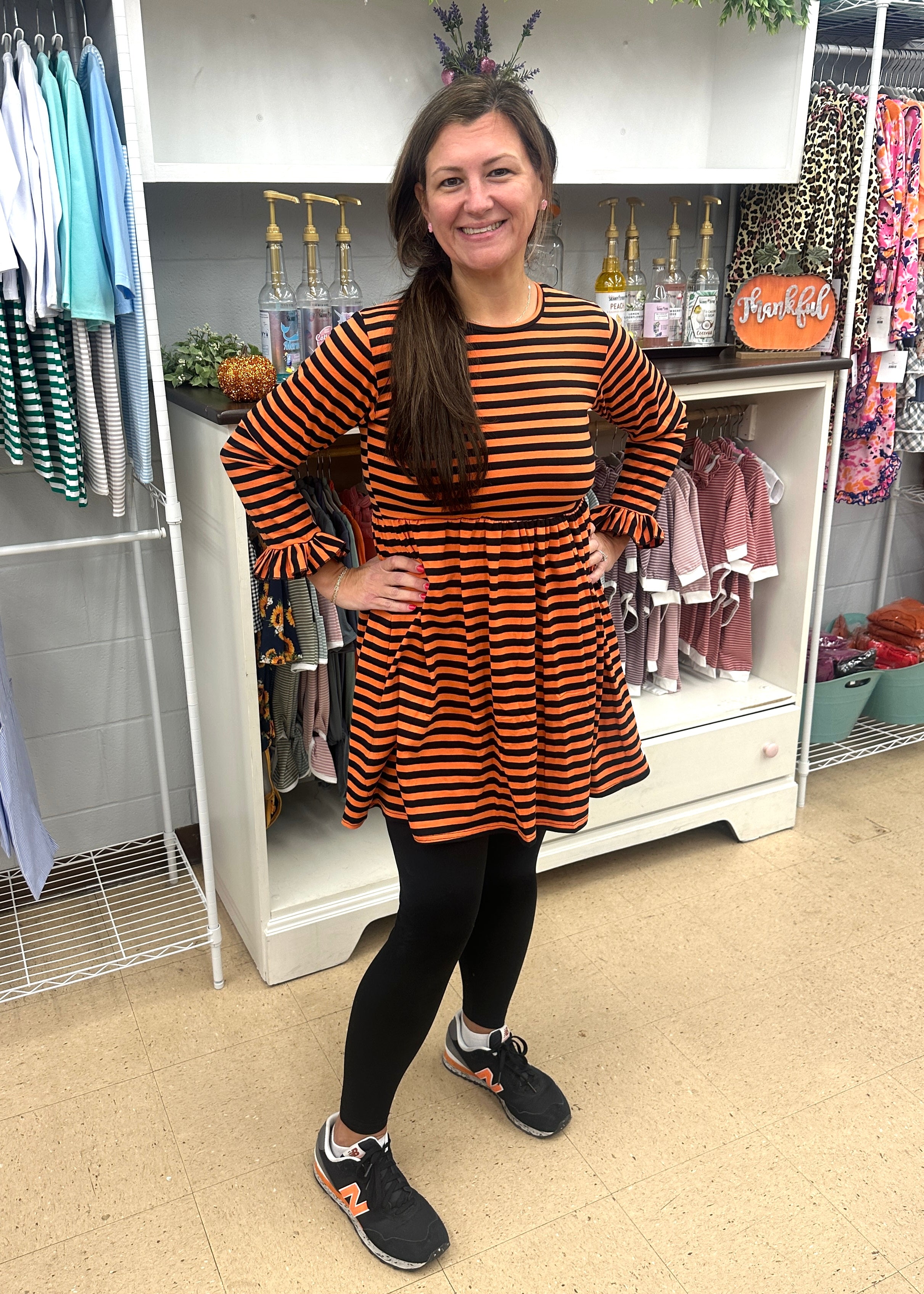 Orange and black striped dress best sale