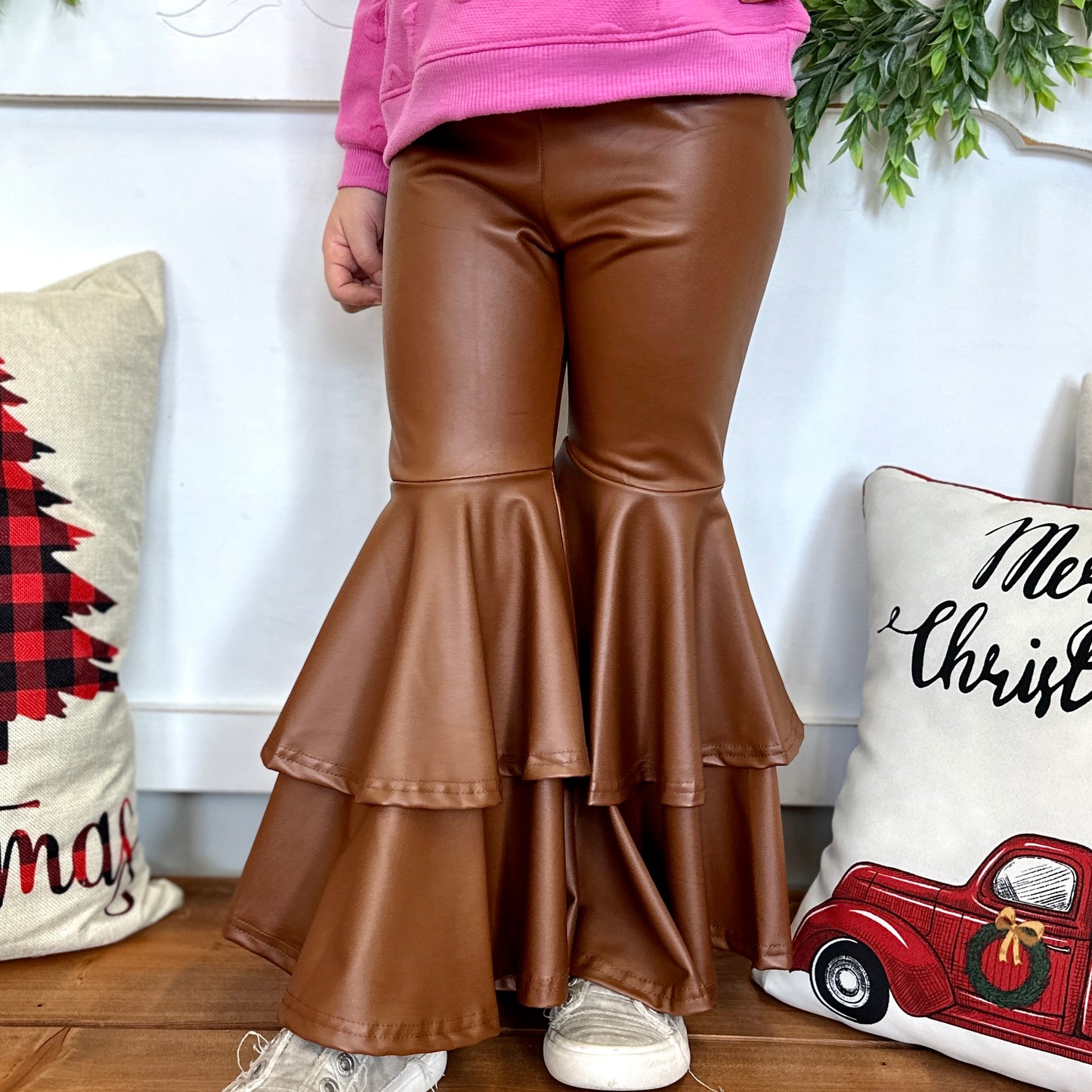 BROWN FAUX LEATHER FLARE