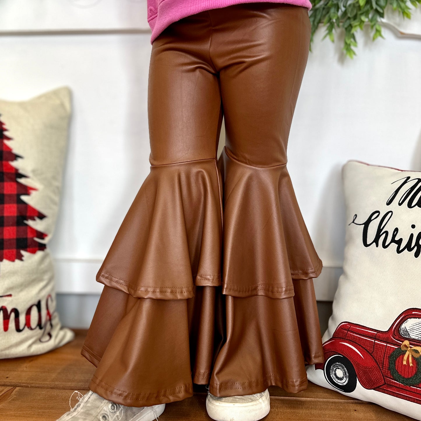 BROWN FAUX LEATHER FLARE