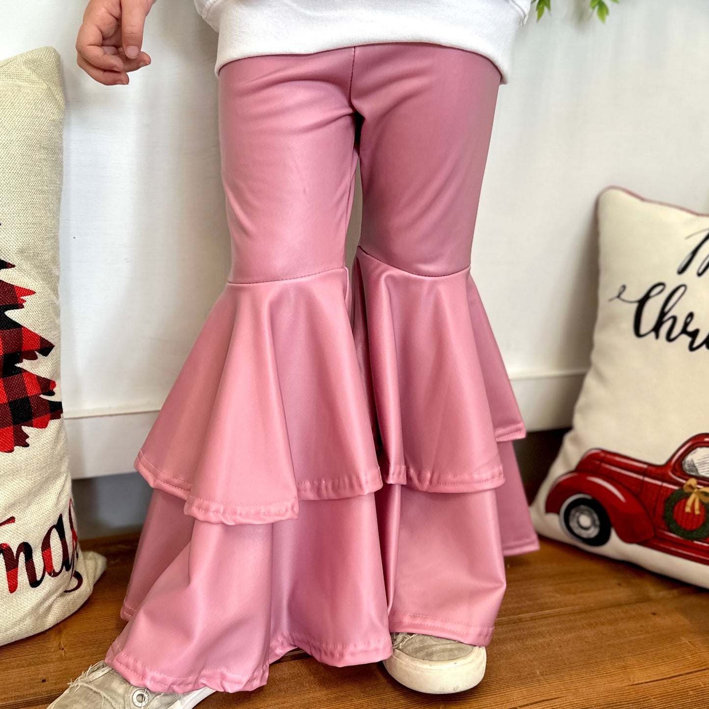 BLUSH FAUX LEATHER DOUBLE LAYER FLARE