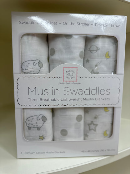 MUSLIN SWADDLE BLANKETS - GRAY GOODNIGHT