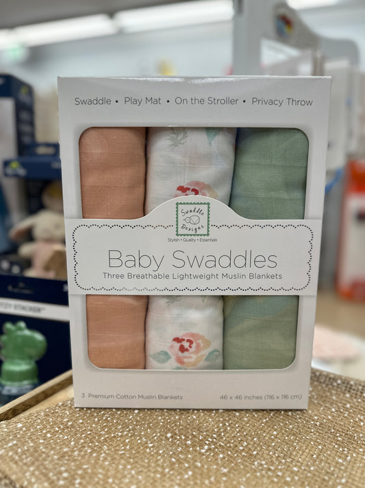 FLORAL WATERCOLOR MUSLIN SWADDLES - SET OF 3