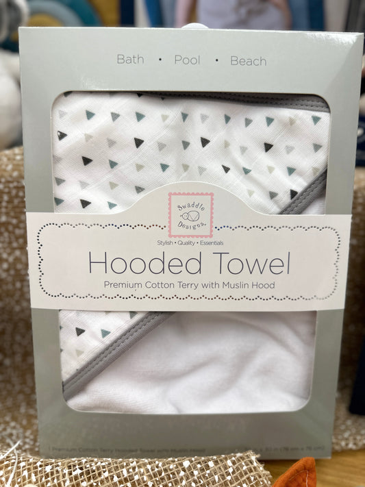 MUSLIN + TERRY HOODED TOWEL - GRAY