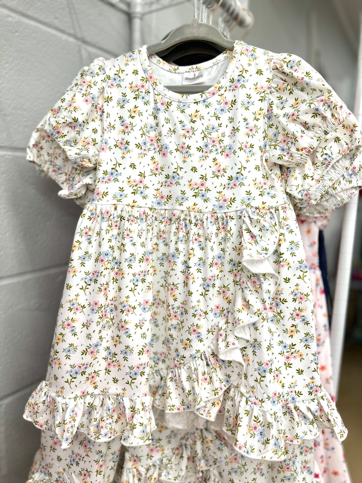 PASTEL FLORAL PRINTED RUFFLE HEM DRESS - 2T