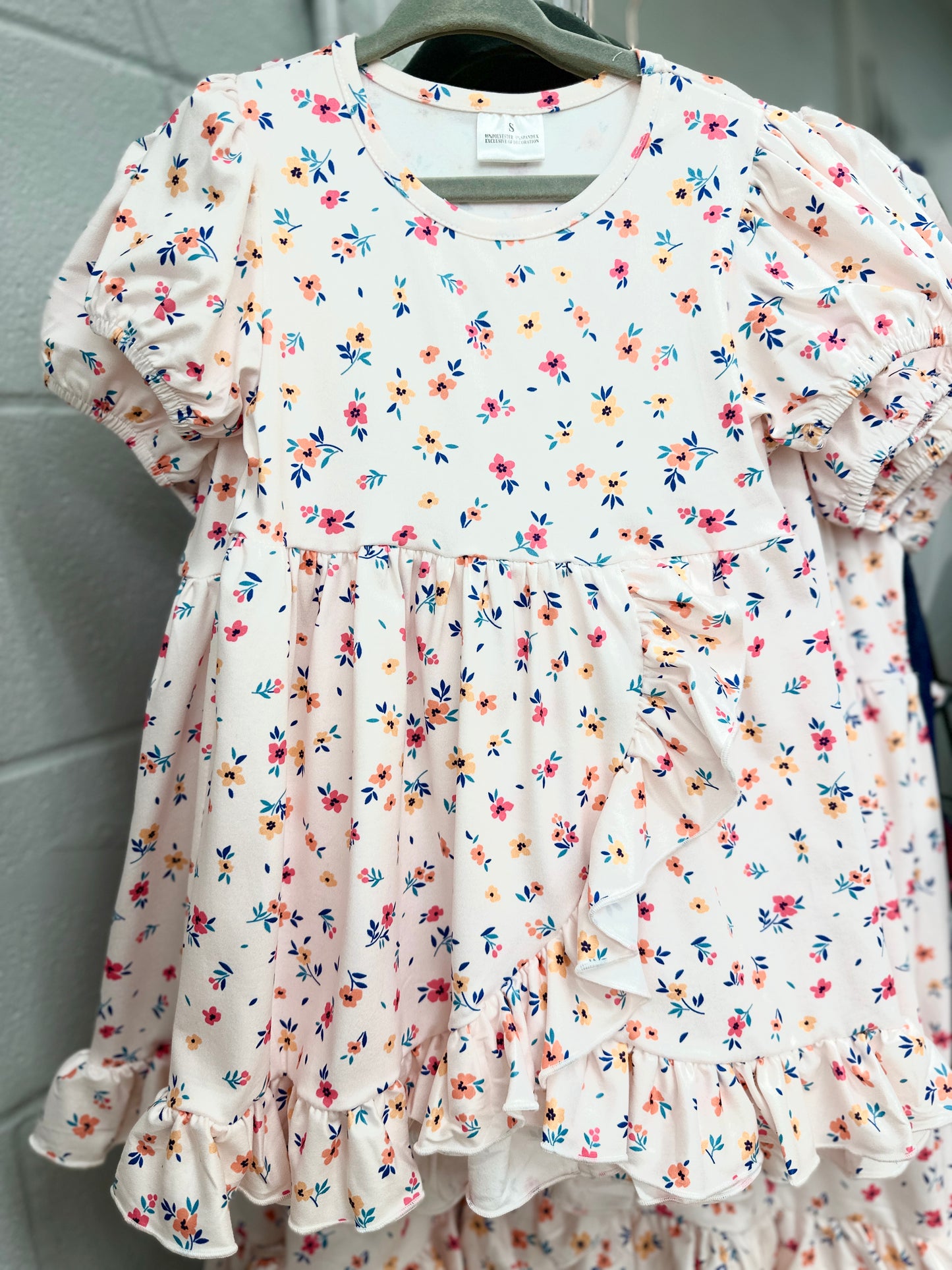 BRIGHT FLORAL PRINTED RUFFLE HEM DRESS - 3T