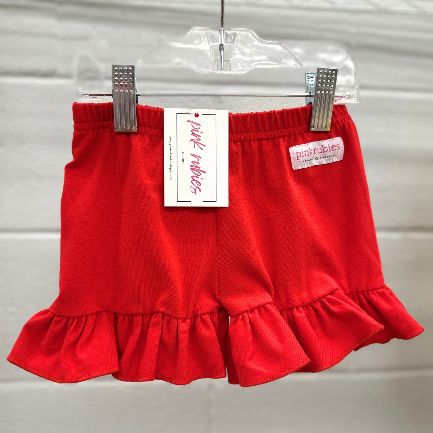 RED SINGLE RUFFLE SHORTIES - 3T