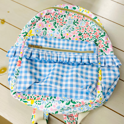 YELLOW/BLUE PLAID FLORAL BACKPACK